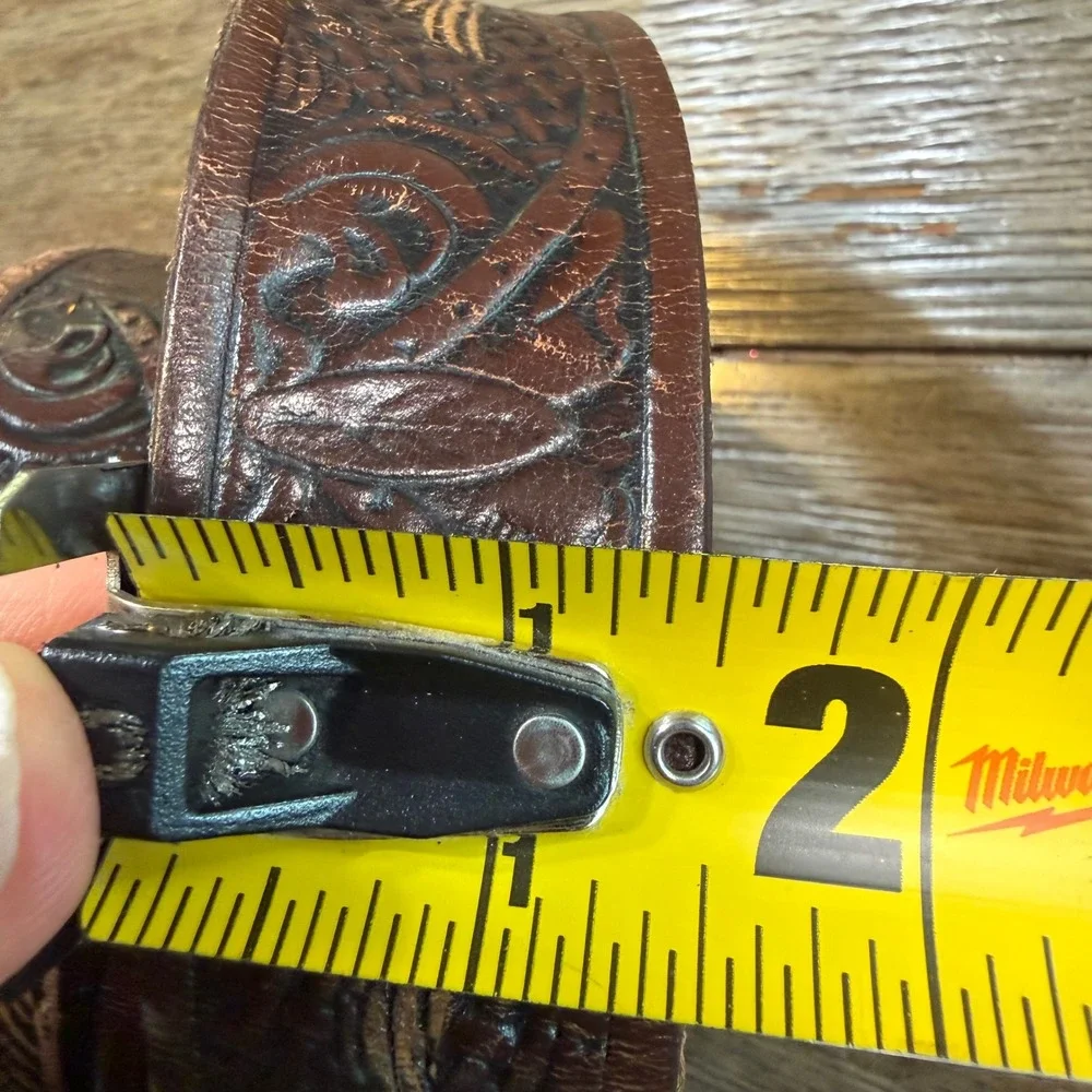 Mens Brown Tooled Genuine Leather Western Eagle Belt Size 44 KM627 Mexico